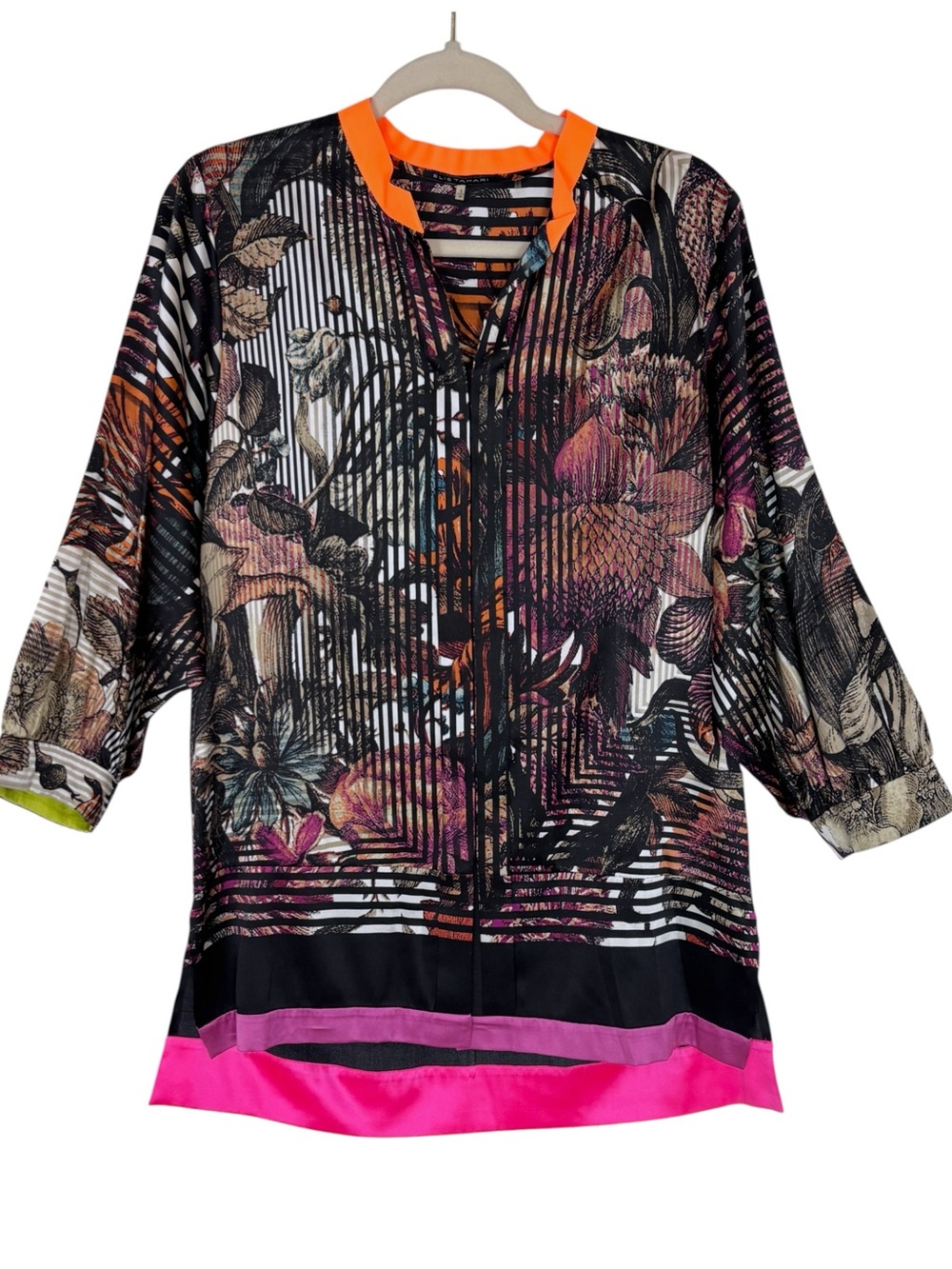 Elie Tahari Silk Multicolor Relaxed Fit Abstract Blouse Floral Print Tunic Top - Picture 16 of 16